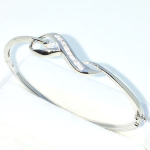Silver Oval Bangle Bracelets Curly rows of CZ